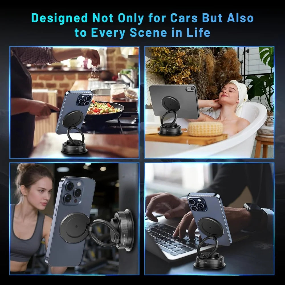 Magnetic vacuum car phone holder view