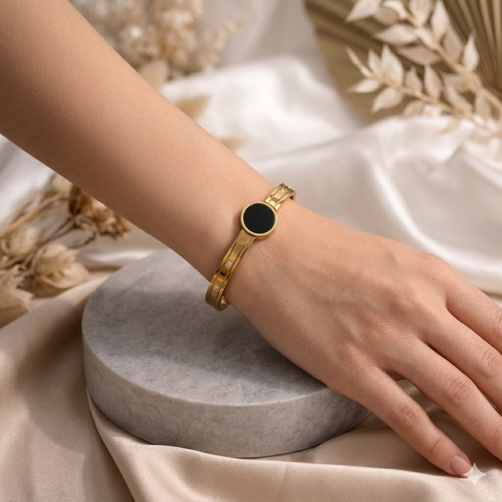 Stainless Steel Onyx Handcuff Bracelet, second view