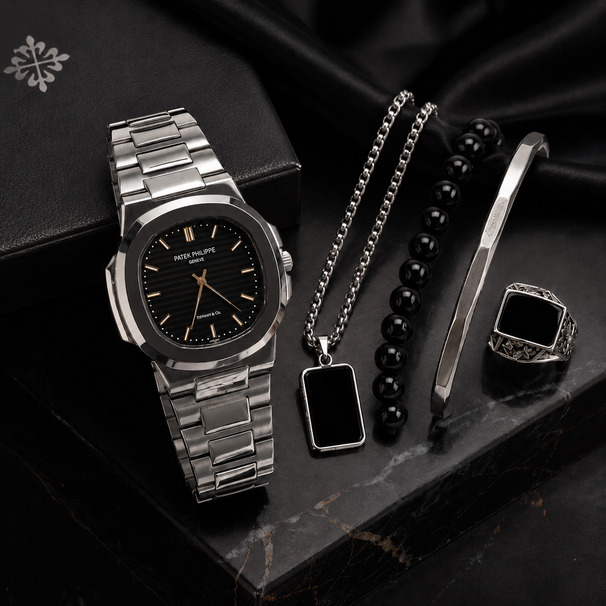 Premium Men's Black Dial Watch & Accessories Combo Set