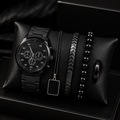 Luxury Black Chronograph Watch & 5-Piece Men's Accessories Combo