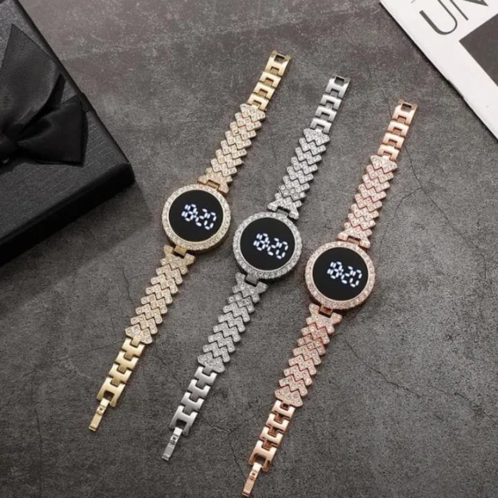 Round Digital Diamond Touch LED Watch for Women & Girls