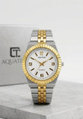 Quartz Fluted Bezel Two-Tone Watch with Honeycomb Dial
