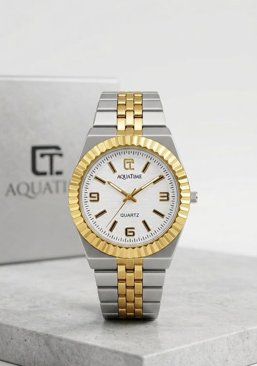 Fluted Bezel Two-Tone Honeycomb Dial Quartz Watch