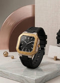 Gold Brushed Bezel & Matte Black Silicone Watch