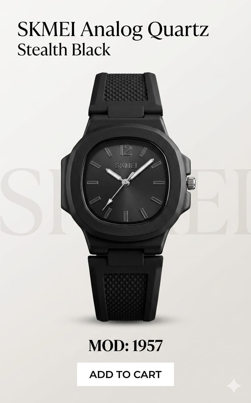 Stealth Black Analog Quartz Silicone Strap Watch
