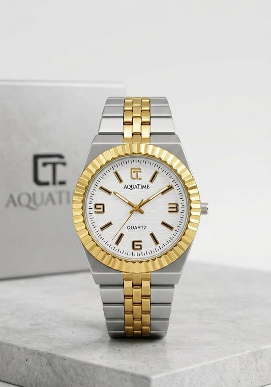 Fluted Bezel Two-Tone Honeycomb Dial Quartz Watch