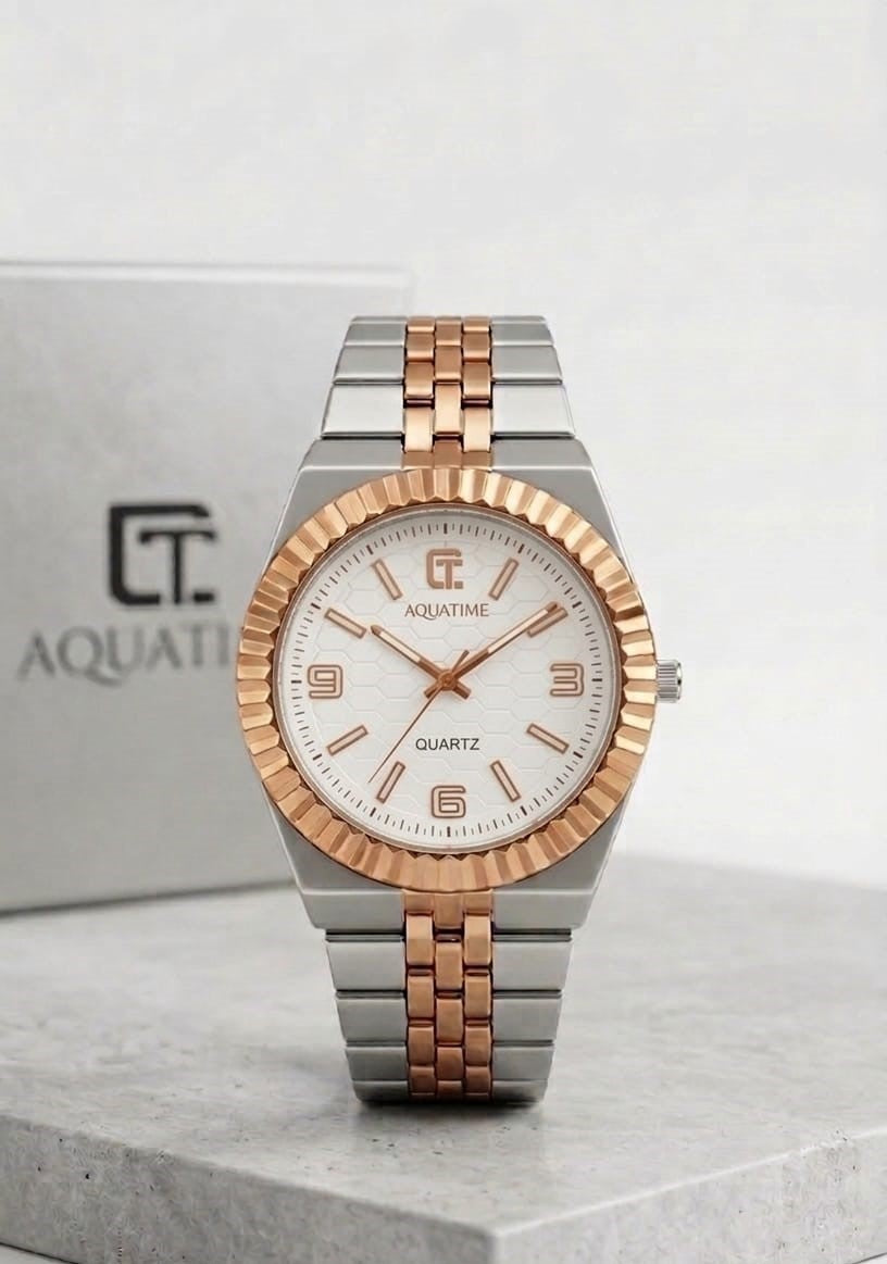 Horizon Dial Watch with Gold-Tone Bezel & Silicone Strap